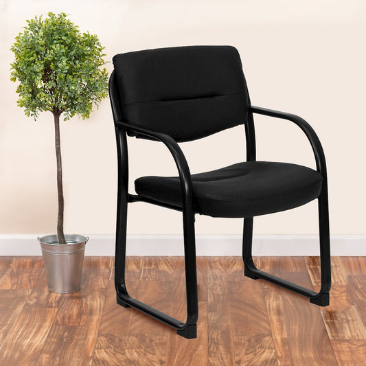 Black LeatherSoft Executive Side Reception Chair with Sled Base