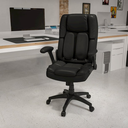Extreme Comfort High Back Black Executive Swivel Office Chair with Flip-Up Arms