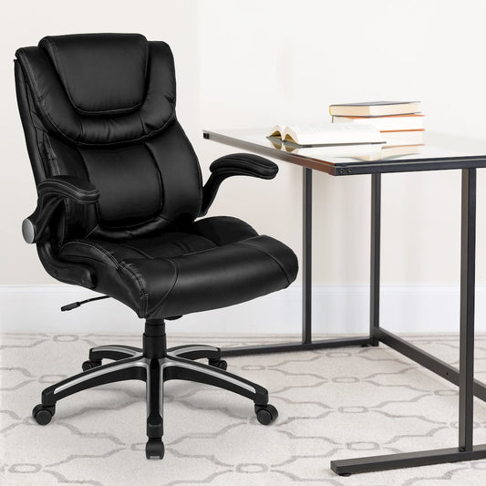 High Back Black Executive Swivel Office Chair with Double Layered Headrest
