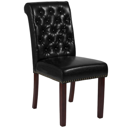 Black Parsons Chair with Rolled Back, Accent Nail Trim and Walnut Finish