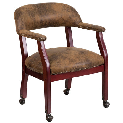 Bomber Jacket Brown Luxurious Conference Chair with Accent Nail Trim and Casters