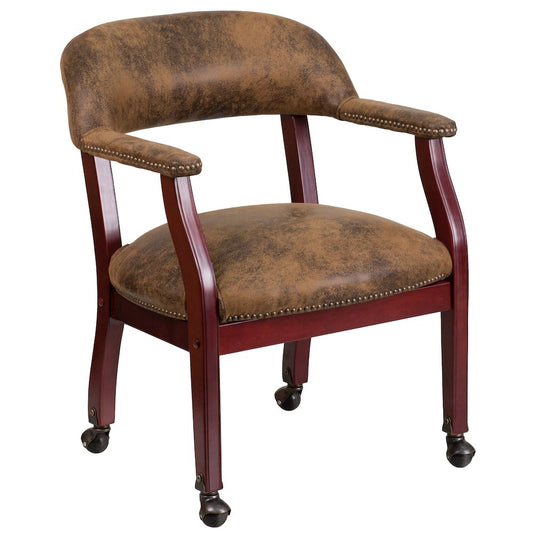 Bomber Jacket Brown Luxurious Conference Chair with Accent Nail Trim and Casters
