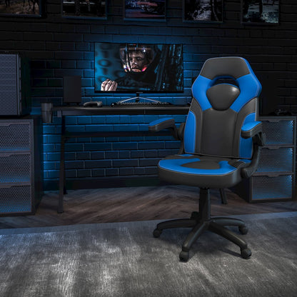 X10 Gaming Chair Racing Office Computer Swivel Chair, Blue/Black LeatherSoft