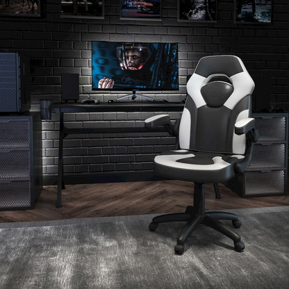 X10 Gaming Chair Racing Office Computer Swivel Chair, White/Black LeatherSoft