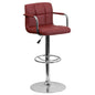 Burgundy Quilted Vinyl Adjustable Height Barstool with Arms and Chrome Base