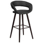 29'' High Contemporary Cappuccino Wood Barstool in Black Vinyl