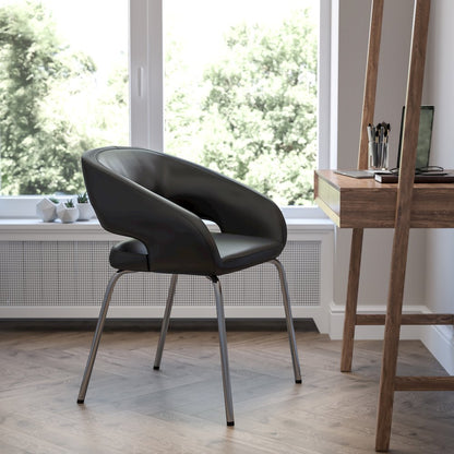 Contemporary Black LeatherSoft Side Reception Chair