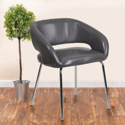Contemporary Gray LeatherSoft Side Reception Chair