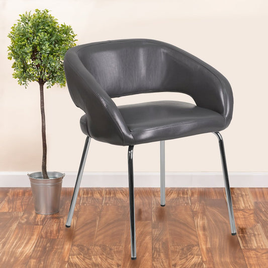 Contemporary Gray LeatherSoft Side Reception Chair