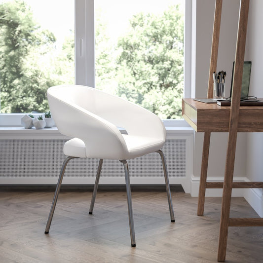 Contemporary White LeatherSoft Side Reception Chair