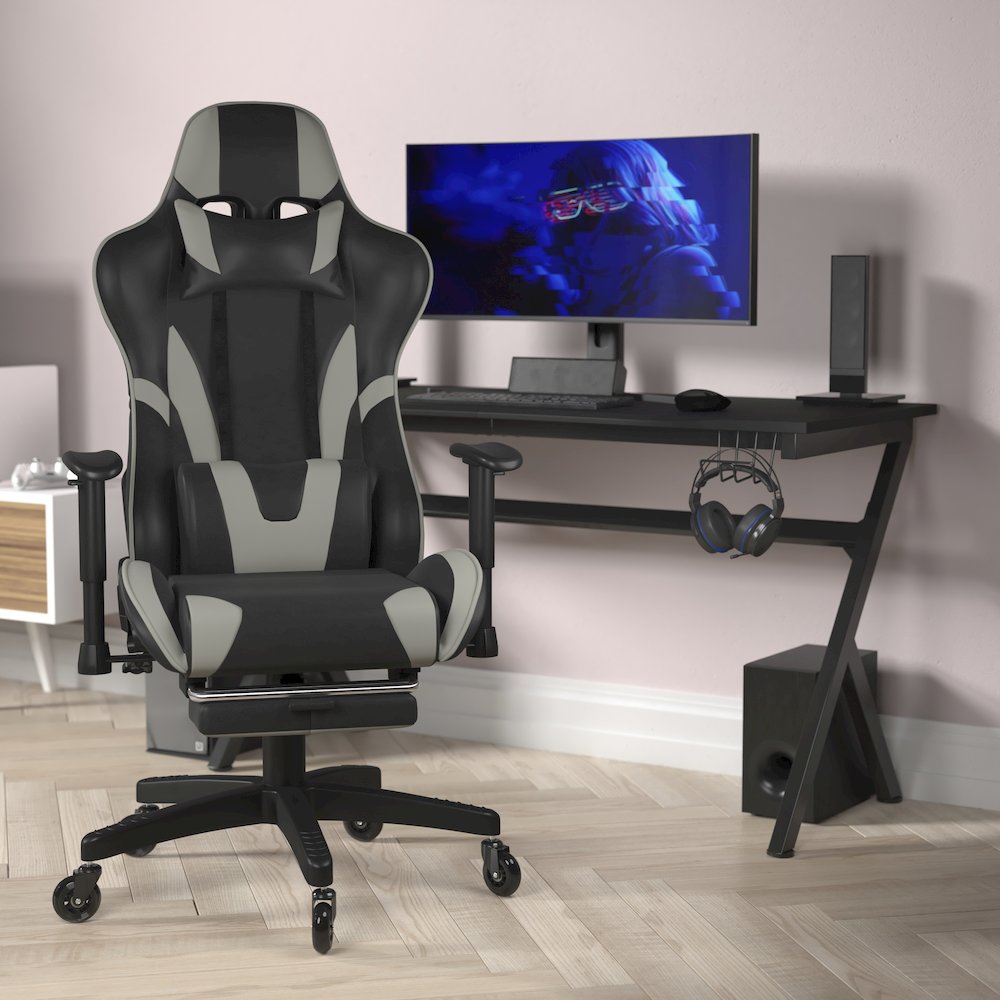 X30 Gaming Chair Racing Computer Chair with Back, Slide-Out Footrest, in Gray