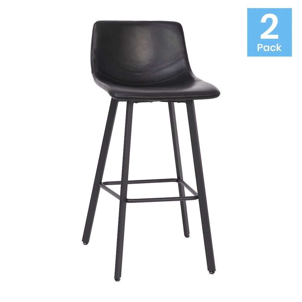 Armless 30 Inch Bar Height Barstools with Footrests in Black, Set of 2
