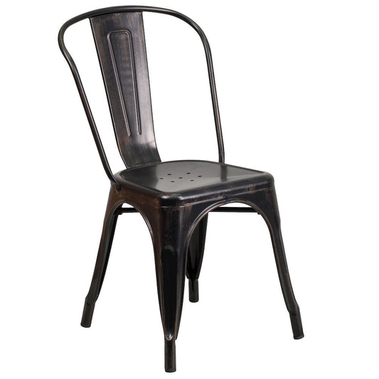 Commercial Grade Black-Antique Gold Metal Indoor-Outdoor Stackable Chair