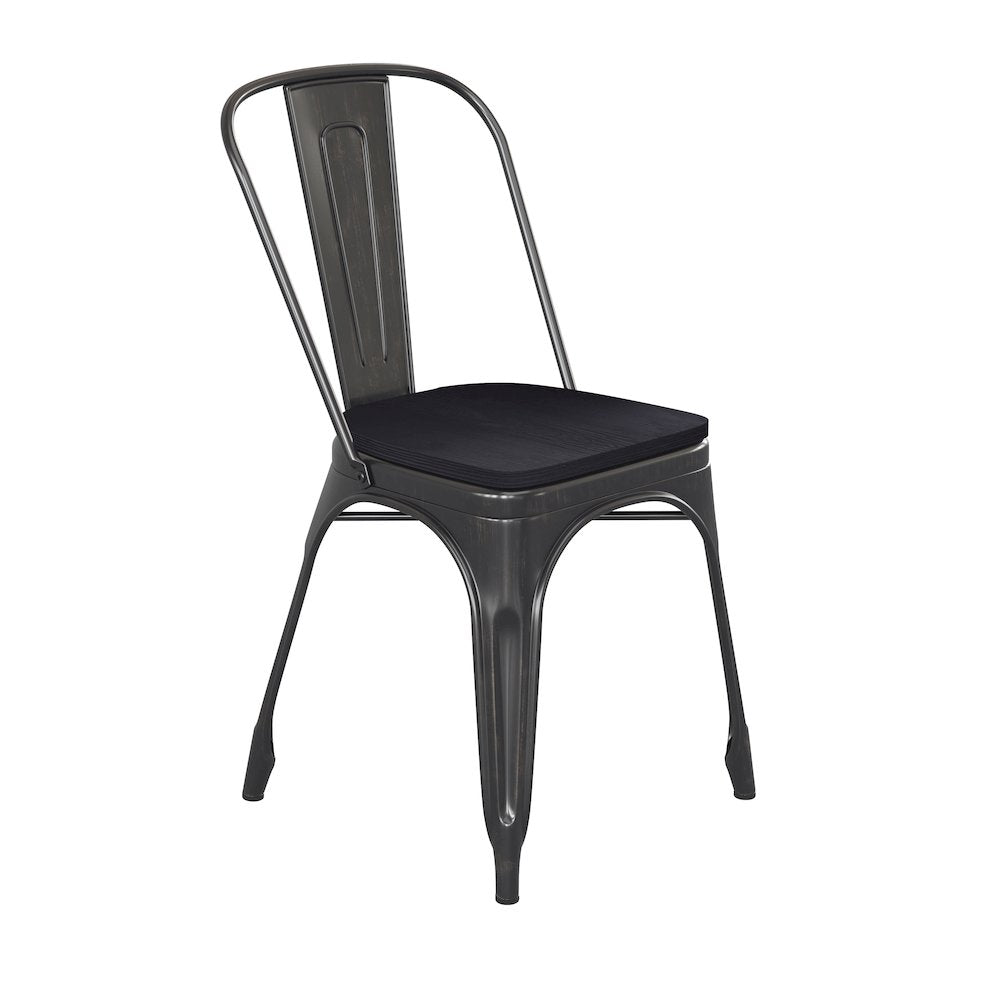 Black-Antique Gold Metal Indoor-Stackable Chair with Black Poly Resin Wood Seat