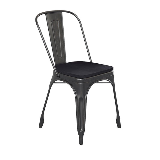 Black-Antique Gold Metal Indoor-Stackable Chair with Black Poly Resin Wood Seat