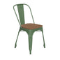 Green Metal Indoor-Outdoor Stackable Chair with Teak Poly Resin Wood Seat