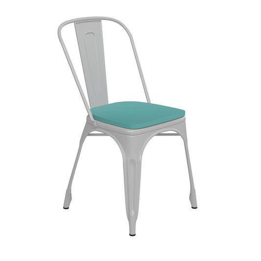 White Metal Indoor-Outdoor Stackable Chair with Mint Green Poly Resin Wood Seat