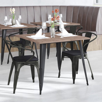 Black Metal Indoor-Outdoor Chair with Arms with Black Poly Resin Wood Seat