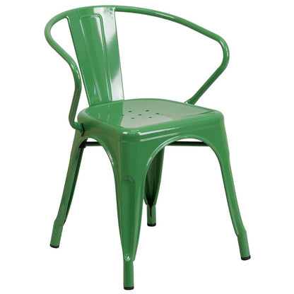 Commercial Grade Green Metal Indoor-Outdoor Chair with Arms