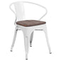 White Metal Chair with Wood Seat and Arms
