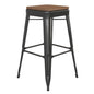 30" High Black Metal Indoor-Outdoor Barstool with Teak Poly Resin Wood Seat