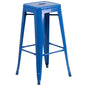 30" High Backless Blue Metal Indoor-Outdoor Barstool with Square Seat