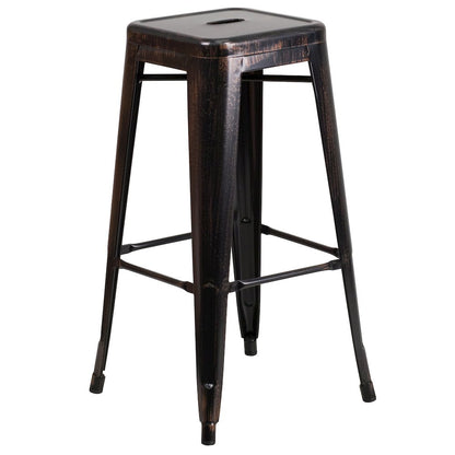 30" High Backless Black-Antique Gold Metal Indoor-Outdoor Barstool with Seat