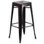 30" High Backless Black-Antique Gold Metal Indoor-Outdoor Barstool with Seat