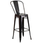 30" High Black-Antique Gold Metal Indoor-Outdoor Barstool with Removable Back