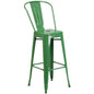 30" High Green Metal Indoor-Outdoor Barstool with Removable Back