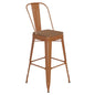 30" High Orange Metal Bar Height Stool with Teak All-Weather Poly Resin Seat