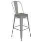 30" High Silver Metal Bar Height Stool with Gray All-Weather Poly Resin Seat