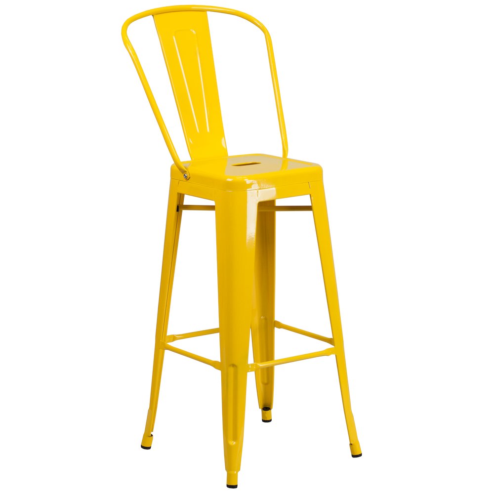 30" High Yellow Metal Indoor-Outdoor Barstool with Removable Back