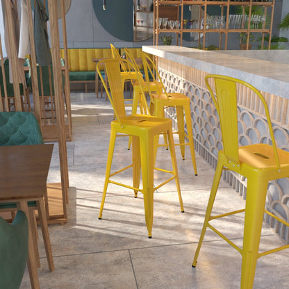 30" High Yellow Metal Indoor-Outdoor Barstool with Removable Back