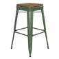 30" High Green Metal Indoor-Outdoor Barstool with Teak Poly Resin Wood Seat