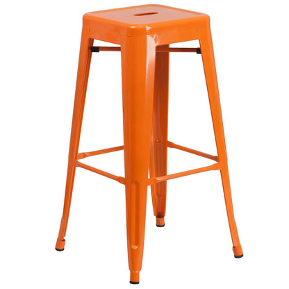 30" High Backless Orange Metal Indoor-Outdoor Barstool with Square Seat