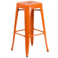30" High Backless Orange Metal Indoor-Outdoor Barstool with Square Seat