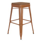 30" High Orange Metal Indoor-Outdoor Barstool with Teak Poly Resin Wood Seat