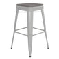 30" High White Metal Indoor-Outdoor Barstool with Gray Poly Resin Wood Seat