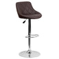 Brown Vinyl Bucket Seat Barstool with Diamond Pattern Back and Chrome Base