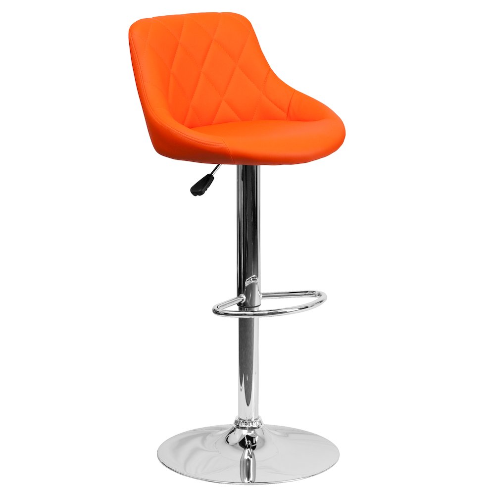 Orange Vinyl Bucket Seat Barstool with Diamond Pattern Back and Chrome Base