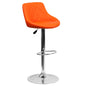 Orange Vinyl Bucket Seat Barstool with Diamond Pattern Back and Chrome Base