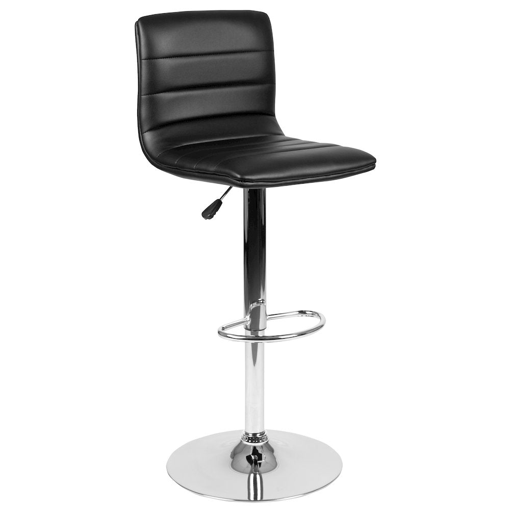 Black Vinyl Adjustable Bar Stool, Swivel Stool with Chrome Pedestal Base