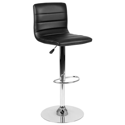 Black Vinyl Adjustable Bar Stool, Swivel Stool with Chrome Pedestal Base