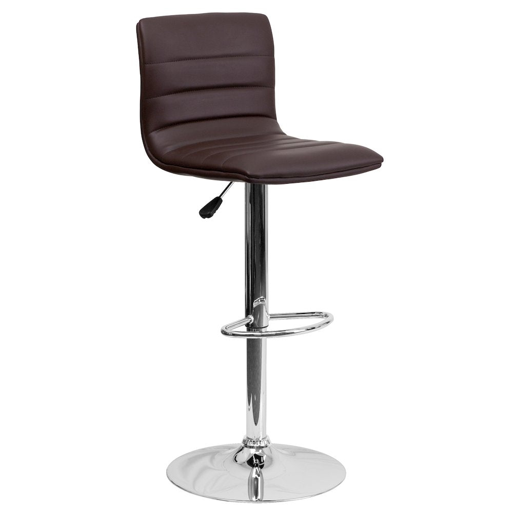 Brown Vinyl Adjustable Bar Stool, Swivel Stool with Chrome Pedestal Base