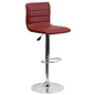 Burgundy Vinyl Adjustable Bar Stool, Swivel Stool with Chrome Pedestal Base