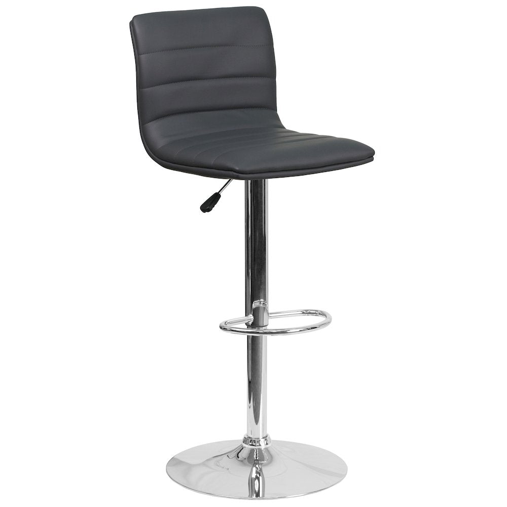 Gray Vinyl Adjustable Bar Stool, Swivel Stool with Chrome Pedestal Base