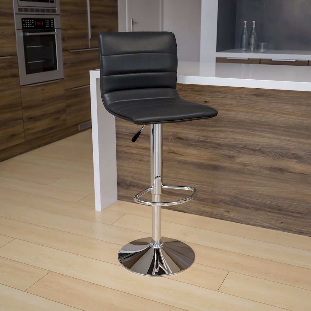 Gray Vinyl Adjustable Bar Stool, Swivel Stool with Chrome Pedestal Base