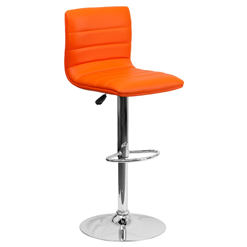 Orange Vinyl Adjustable Bar Stool, Swivel Stool with Chrome Pedestal Base
