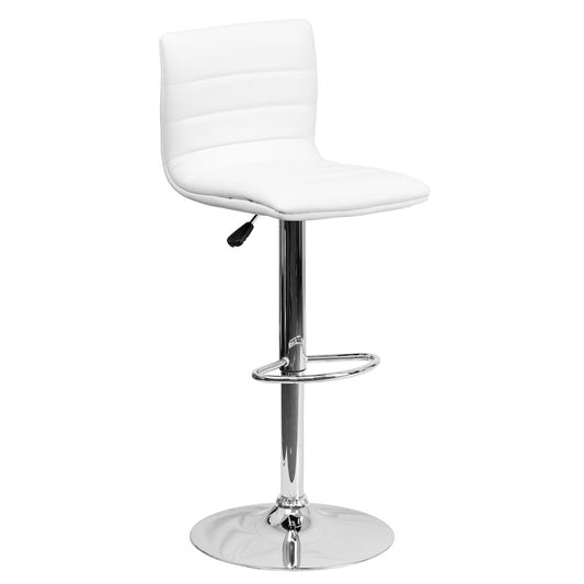 White Vinyl Adjustable Bar Stool, Swivel Stool with Chrome Pedestal Base
